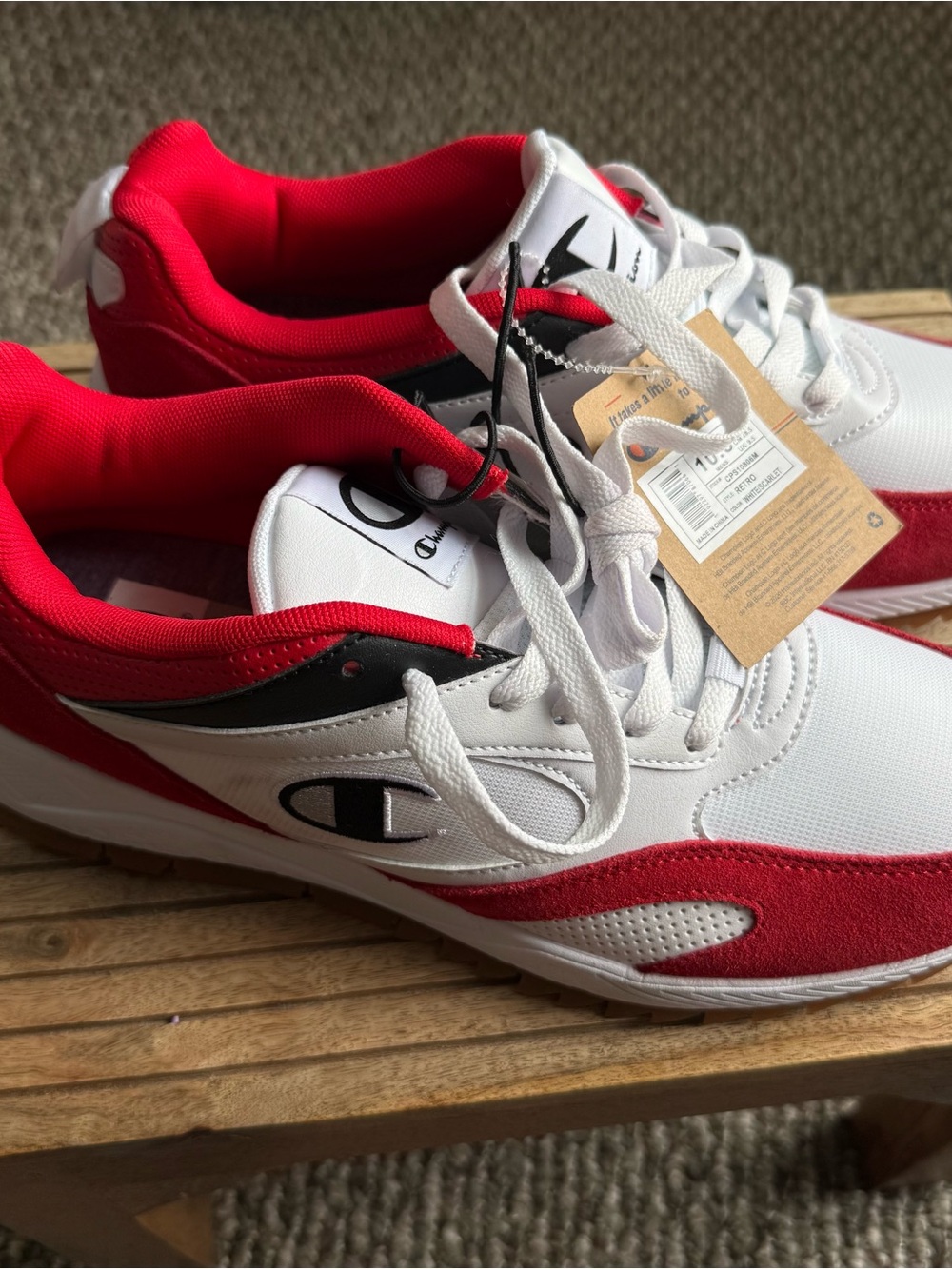 Champion Retro Men’s Sneakers US 10.5 White Scarlet Red Gum Sole New With Tags